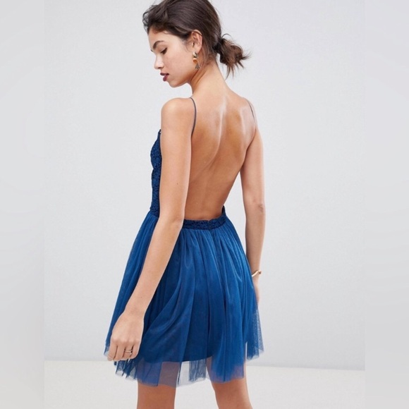 NWT ASOS Design Tulle Lace Top Backless Dress - Picture 5 of 12